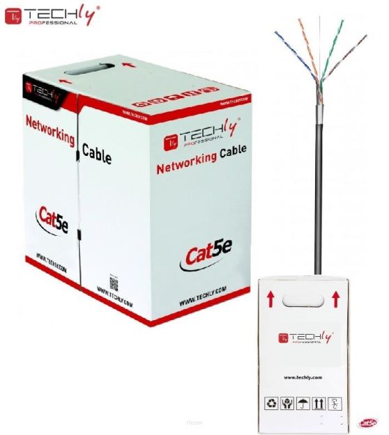 Kabel instalacyjny TechlyPro skrętka Cat5e F/UTP drut CCA zewnętrzna 305m, czarny