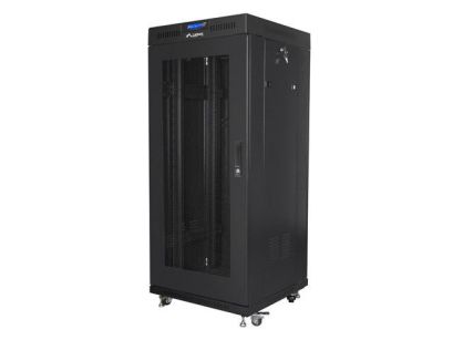 Szafa instalacyjna Rack stojąca 19" 27U 600x600 czarna drzwi perforowane LCD Lanberg (flat pack)