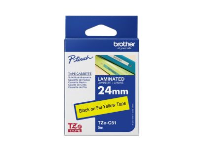 Brother TZEC51 TZE-C51 24mm czarny na fluor. żółty
