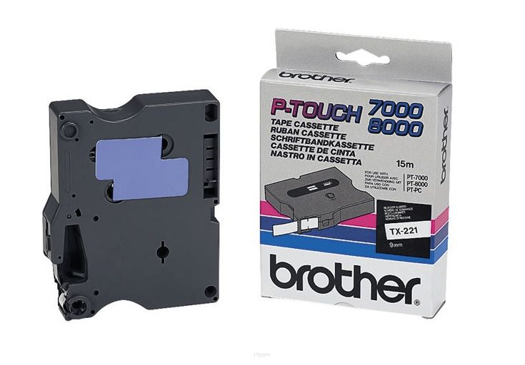 Brother TX221 taśma 9mm Black on White 15m