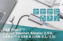 Karta sieciowa DIGITUS przewodowa USB 3.1 Typ C + USB A do 1x RJ45 2.5 Gigabit Ethernet 10/100/1000/2500Mbps - 5