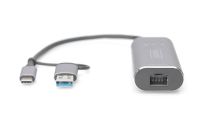 Karta sieciowa DIGITUS przewodowa USB 3.1 Typ C + USB A do 1x RJ45 2.5 Gigabit Ethernet 10/100/1000/2500Mbps - 2