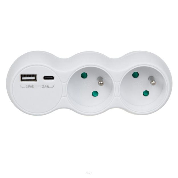 Gniazdko prądowe Maclean, rozgałęźnik z 2 gniazdami, 2x USB A/C, typu E, 2x16A, MCE339 E