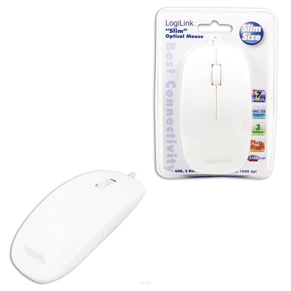 Mysz przewodowa LogiLink ID0062 optyczna USB płaska biała