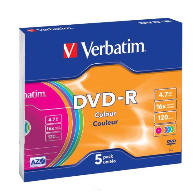 Płyty DVD-R Verbatim 16x 4.7GB (Slim 5) COLOUR