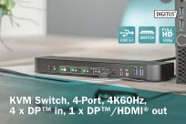 Przełącznik KVM DIGITUS 4 portowy DisplayPort do 1 port DP/HDMI 4K 60Hz 2xUSB, audio - 3