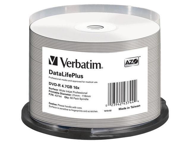Płyty DVD-R Verbatim 4.7GB X16 AZO DL+ printable NO ID (50 Cake)