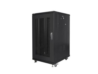 Szafa instalacyjna Rack stojąca 19" 22U 800x800 czarna drzwi perforowane Lanberg (flat pack)