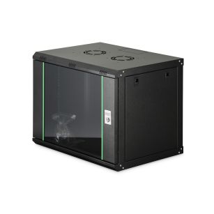 Szafa sieciowa wisząca jednosekcyjna DIGITUS Dynamic 19" 9U, 600x450, drzwi szyba, czarny, niezmontowana, 60kg