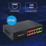 Switch niezarządzalny Qoltec przełącznik sieciowy Fast Ethernet PoE | 4x RJ45 | 2x RJ45 Uplink | 65W | 10/100Mb/s - 3