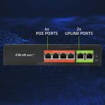 Switch niezarządzalny Qoltec przełącznik sieciowy Fast Ethernet PoE | 4x RJ45 | 2x RJ45 Uplink | 65W | 10/100Mb/s - 6