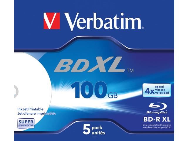 Płyty BD-R Verbatim XL 100GB X4 Wide inkjet printable (5 Jewel Case)