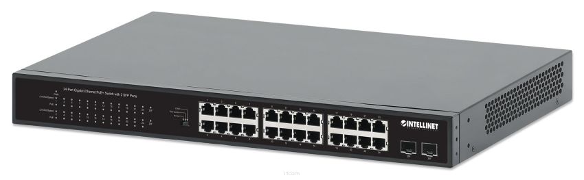 Switch niezarządzalny Intellinet 24x 10/100/1000 Mbps PoE+ 370W + 2x SFP Rack 19