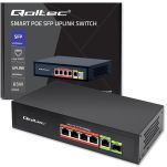 Switch niezarządzalny Qoltec przełącznik sieciowy FAST Ethernet 4x RJ45 PoE 1x RJ45 Uplink 1x SFP | 65W | 1000 Mb/s - 10