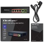 Switch niezarządzalny Qoltec przełącznik sieciowy FAST Ethernet 4x RJ45 PoE 1x RJ45 Uplink 1x SFP | 65W | 1000 Mb/s - 11