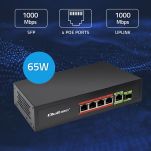 Switch niezarządzalny Qoltec przełącznik sieciowy FAST Ethernet 4x RJ45 PoE 1x RJ45 Uplink 1x SFP | 65W | 1000 Mb/s - 3
