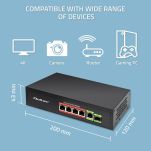 Switch niezarządzalny Qoltec przełącznik sieciowy FAST Ethernet 4x RJ45 PoE 1x RJ45 Uplink 1x SFP | 65W | 1000 Mb/s - 2