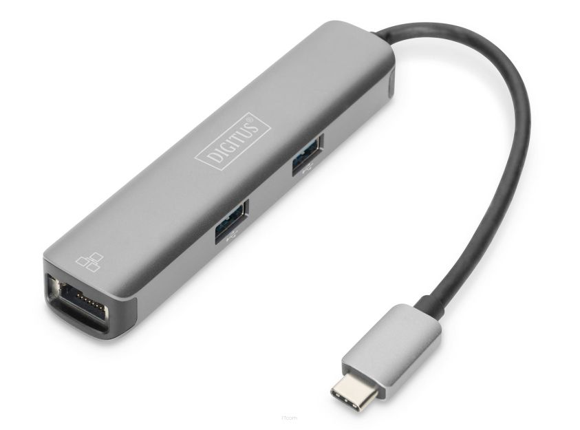 Stacja dokująca DIGITUS USB Typ C 5 portów 4K 30Hz HDMI 3x USB3.0 RJ45 srebrna