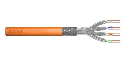 Kabel teleinformatyczny instalacyjny DIGITUS kat.7, S/FTP, Dca, drut, AWG 23/1, LSOH, 500m, pomarańczowy, szpula