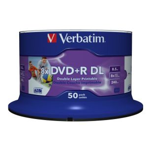 Płyty DVD+R DL Verbatim 8.5GB 8x Wide Inkjet Printable (Spindle 50)