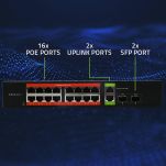 Switch niezarządzalny Qoltec przełącznik sieciowy Gigabit Ethernet PoE | 16x RJ45 | 2x RJ45 Uplink | 2x SFP | 1000 Mb/s - 6