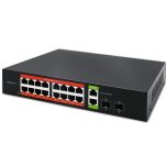 Switch niezarządzalny Qoltec przełącznik sieciowy Gigabit Ethernet PoE | 16x RJ45 | 2x RJ45 Uplink | 2x SFP | 1000 Mb/s - 9