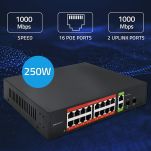 Switch niezarządzalny Qoltec przełącznik sieciowy Gigabit Ethernet PoE | 16x RJ45 | 2x RJ45 Uplink | 2x SFP | 1000 Mb/s - 3