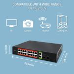 Switch niezarządzalny Qoltec przełącznik sieciowy Gigabit Ethernet PoE | 16x RJ45 | 2x RJ45 Uplink | 2x SFP | 1000 Mb/s - 2