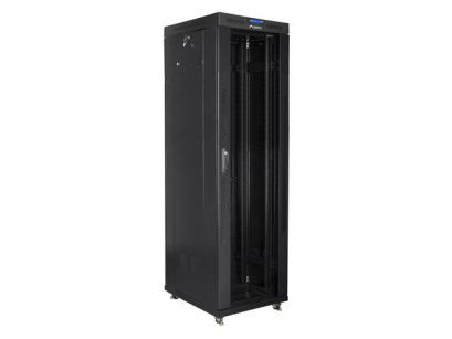 Szafa instalacyjna Rack stojąca 19" 42U 600x800 czarna drzwi szklane LCD Lanberg (flat pack)