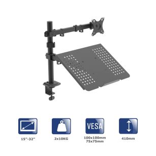 Uchwyt biurkowy do monitora i laptopa Akyga AK-MB-04 regulowane ramię 10kg VESA 75x75mm / 100x100mm 15-32"