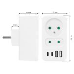Gniazdko prądowe x2 + 4xUSB Maclean, rozgałęźnik z 2 gniazdami, 2xUSB A, 2xUSB C PD 20W, 1x16A + 1x6A, MCE249 F/W - 8