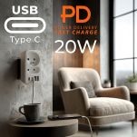 Gniazdko prądowe x2 + 4xUSB Maclean, rozgałęźnik z 2 gniazdami, 2xUSB A, 2xUSB C PD 20W, 1x16A + 1x6A, MCE249 F/W - 9