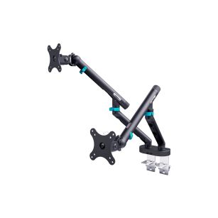 Ramię biurkowe podwójne DIGITUS z zaciskiem i sprężyną mechaniczną, 2x LCD max. 35" 2x10kg, VESA: 75x75, 100x100, Czarne