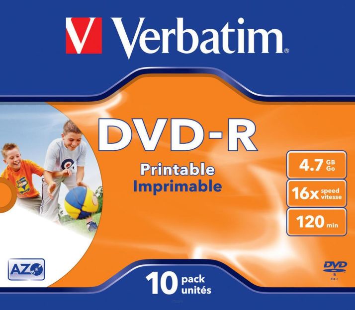 Płyty DVD-R Verbatim 4.7GB X16 Printable (10 Jewel Case)