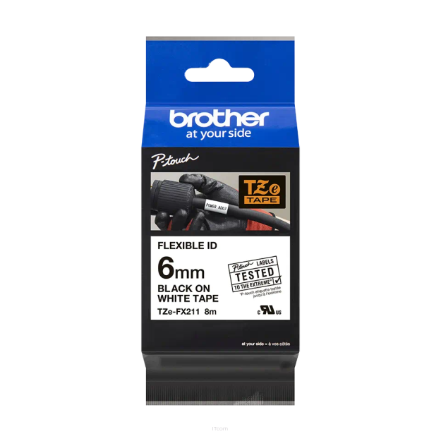 Brother TZEFX211 TZE-FX211 6mm czarny na białym