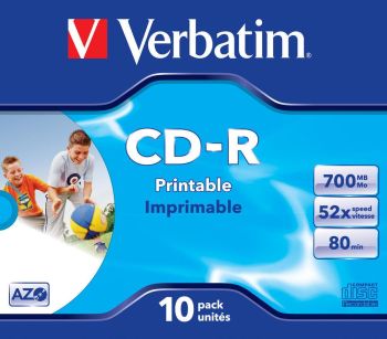 Płyty CD-R Verbatim 700MB AZO printable (10 Jewel Case)