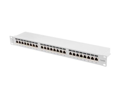 Patch panel Lanberg 24 port 1U kat.6A ekranowany szary