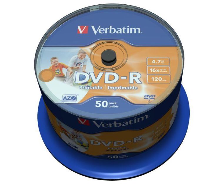 Płyty DVD-R Verbatim 16x 4.7GB (Cake 50) WIDE PRINTABLE