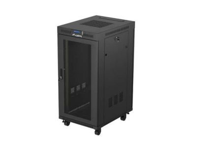 Szafa instalacyjna Rack Lanberg stojąca 19" 24U 600x800 czarna drzwi perforowane LCD (flat pack) V2