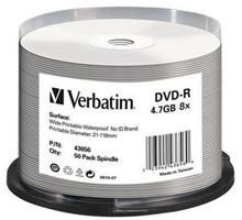 Płyty DVD-R Verbatim 4,7GB  16x Cake 50 szt Nadruk Waterproof
