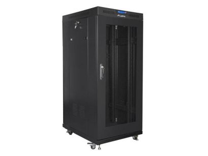 Szafa instalacyjna Rack stojąca 19" 27U 600x800 czarna drzwi perforowane LCD Lanberg (flat pack)