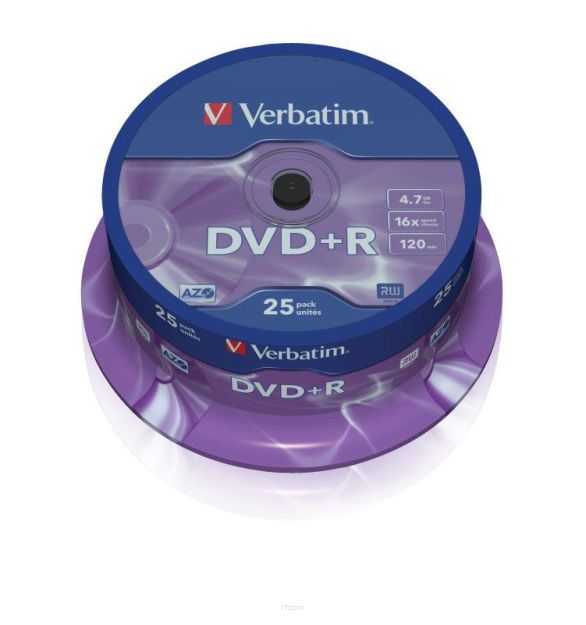 Płyty DVD+R Verbatim 16x 4.7GB Matt Silver (cake 25)