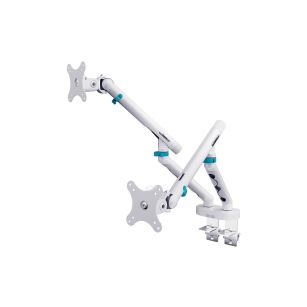 Ramię biurkowe podwójne DIGITUS z zaciskiem i sprężyną mechaniczną, 2x LCD max.35" 2x10kg, VESA: 75x75, 100x100, Białe