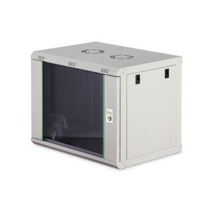 Szafa sieciowa wisząca jednosekcyjna DIGITUS Dynamic 19" 9U, 600x450, drzwi szyba, szary, niezmontowana, 60kg