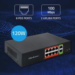 Switch niezarządzalny Qoltec przełącznik sieciowy Fast Ethernet PoE | 8x RJ45 | 2x RJ45 Uplink | 120W | 10/100Mb/s - 3