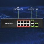 Switch niezarządzalny Qoltec przełącznik sieciowy FAST Ethernet 8x RJ45 PoE 2x RJ45 Uplink 1x SFP | 120W | 1000 Mb/s - 6