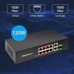 Switch niezarządzalny Qoltec przełącznik sieciowy FAST Ethernet 8x RJ45 PoE 2x RJ45 Uplink 1x SFP | 120W | 1000 Mb/s - 3
