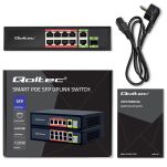 Switch niezarządzalny Qoltec przełącznik sieciowy FAST Ethernet 8x RJ45 PoE 2x RJ45 Uplink 1x SFP | 120W | 1000 Mb/s - 10