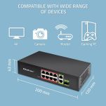 Switch niezarządzalny Qoltec przełącznik sieciowy FAST Ethernet 8x RJ45 PoE 2x RJ45 Uplink 1x SFP | 120W | 1000 Mb/s - 2