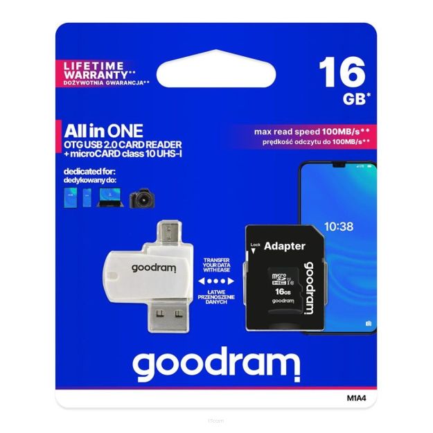 Karta pamięci microSDHC GOODRAM 16GB M1A4 UHS-I + Adapter